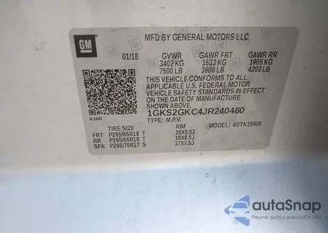 2018 GMC Yukon Xl Slt from USA, damaged, VIN 1GKS2GKC4JR240480